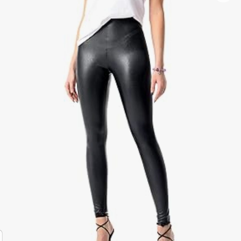 Nwt Mcedar Women Black Faux Leather Leggins Stretch